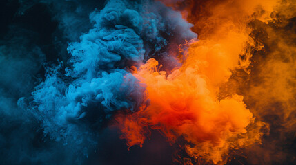 Fototapeta na wymiar An abstract background of blue and orange smoke, explosion
