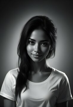 Portrait of a beautiful young asian woman in white t-shirt