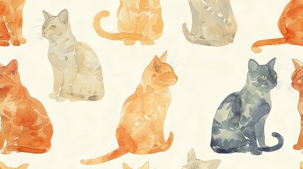 pastel watercolor cat, cats, kitten in various posture, Generative AI 
