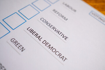 Voting paper white with political parties 