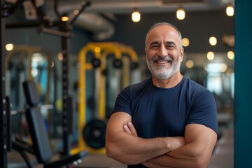 Smiling Middle Eastern senior man in a fitness center
