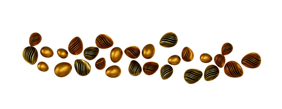 3d rendering of Easter elegant eggs with gold paint