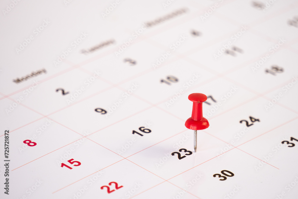 Poster close up of a calendar with red push pin