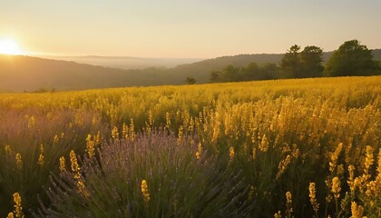 Sunrise over the meadow gradient from soft lavender to goldenrod