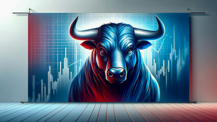 Bull on financial graph background