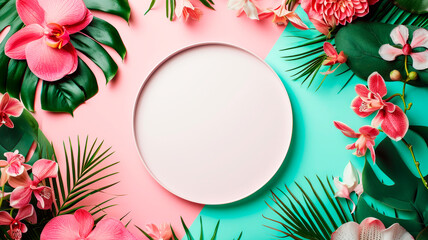 summer theme with flowers and an empty space in the middle for text