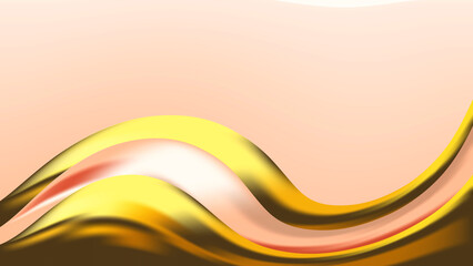 Abstract Peach Fuzz color gradient background with liquid golden waves. Luxury backdrop. Geometric wallpaper. Copy space. Pastel banner. Gold vintage. Poster. Invitation card. Podium. Landing page.