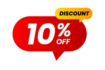 Discounts 10 percent off. Red and yellow template on white background. Vector illustration
