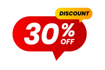 Discounts 30 percent off. Red and yellow template on white background. Vector illustration