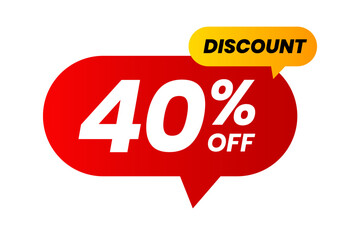 Discounts 40 percent off. Red and yellow template on white background. Vector illustration