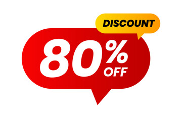 Discounts 80 percent off. Red and yellow template on white background. Vector illustration