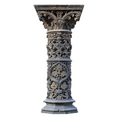 Antique Gothic Column. beautifully ornate gothic pillar. fantasy element. isolated on white background or transparent background. png cutout