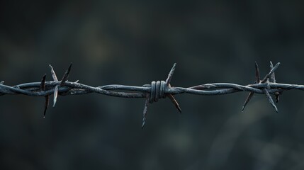 A detailed view of a barbed wire fence. Suitable for use in security, confinement, or boundary-related projects - obrazy, fototapety, plakaty