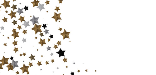 XMAS Banner with golden decoration. Festive border with falling glitter dust and stars.