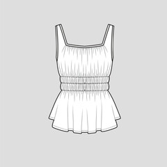 Sleeveless Smocked Shirred top square neck smocking detail  elastic gatherings fashion top vest tank t shirt clothing flat sketch technical drawing template design vector