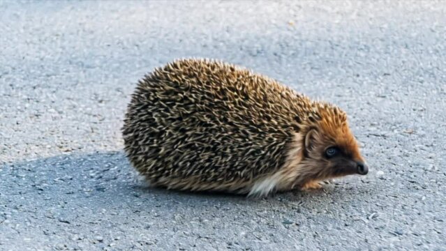 Beautiful prickly little hedgehog goes into dense wild forest, generated AI
