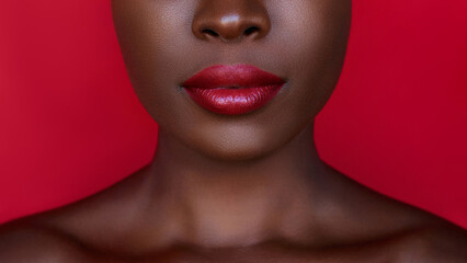 Red lips make up. close up portrait of fashion african American model with stylish professional...