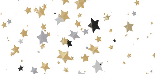 XMAS Banner with golden decoration. Festive border with falling glitter dust and stars.