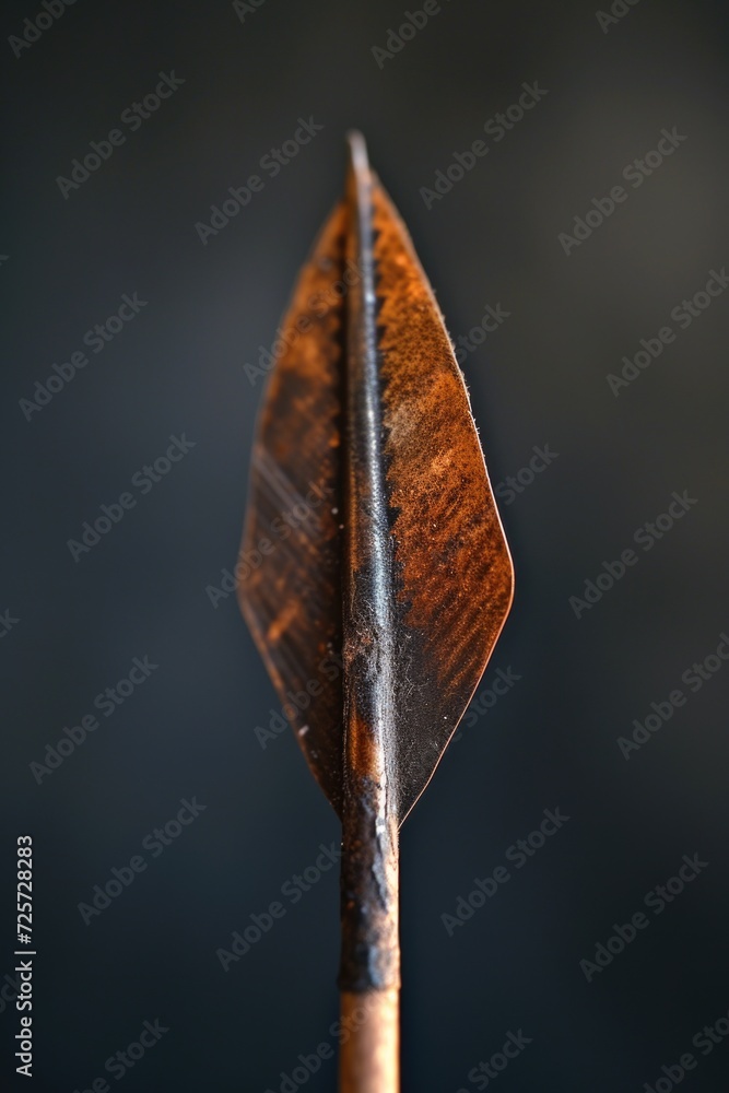 Poster a close-up view of a wooden arrow on a black background. this image can be used for various purposes