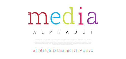 Media Minimal font creative modern alphabet. Typography with dot regular and number. minimalist style fonts set. vector illustration