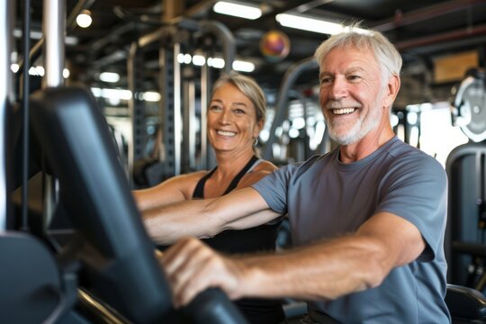 Smiling Senior Couple Enjoying a Workout Session Together