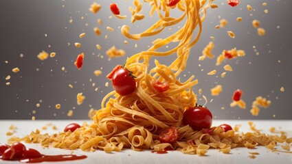 Pasta with tomato sauce, pasta Explode for food advertising, Delicious food