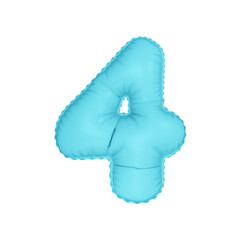 3D light pastel blue color helium balloon number 4