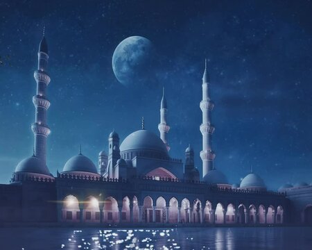 Ramadan, Isra Miraj, Eid: Seamless Loop Animation of a Realistic Desert Mosque