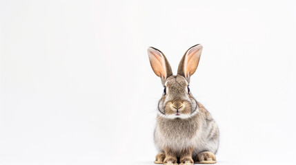 Rabbit peeking into the frame from the right on a white background