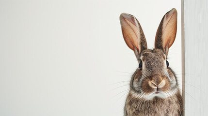 Rabbit peeking from the right on a white background