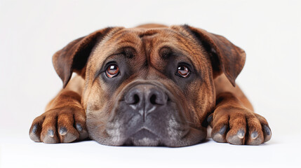Obraz premium Mastiff peeking into the frame on a white background