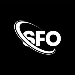 SFO logo. SFO letter. SFO letter logo design. Initials SFO logo linked with circle and uppercase monogram logo. SFO typography for technology, business and real estate brand.