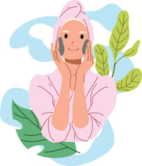 Woman doing facial treatment with beauty mask sheet illustration