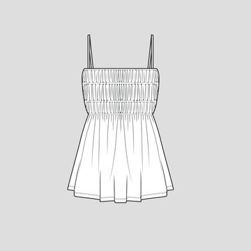 recommend clip art: Smocked Shirred Strappy top Fashion Gatherings smocking camisole clothing flat sketch technical drawing template design vector