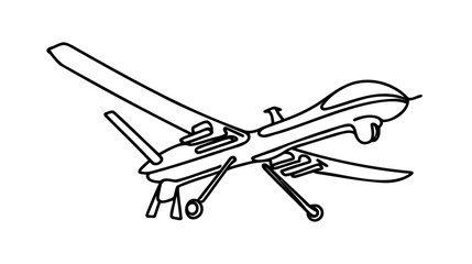 One line drawing operational tactical medium-altitude unmanned aerial vehicle drone.