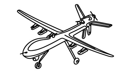 One line drawing operational tactical medium-altitude unmanned aerial vehicle drone.