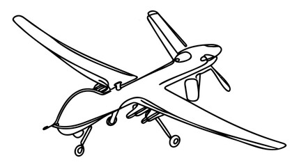 One line drawing operational tactical medium-altitude unmanned aerial vehicle drone.