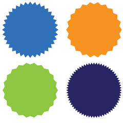 Different starburst / sunburst badges, shapes in 4 color