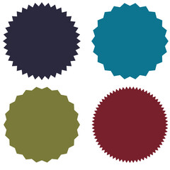 Different starburst / sunburst badges, shapes in 4 color