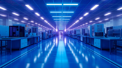 imagen del pasillo de una  fabrica de componentes electrónicos