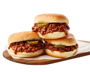 3 sloppy joes isolated on white background