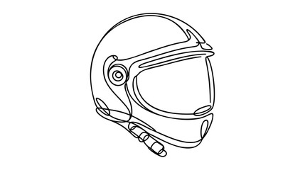 Continuous one line drawing motor racing helmet with closed glass visor.