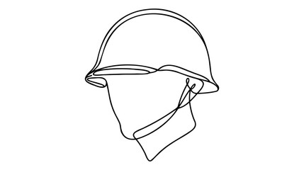 One continuous line. Male character professional military officer warrior uniform.