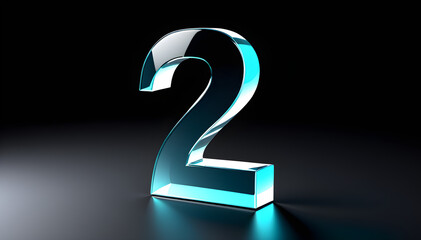 3d glassy individual number two on a black background 