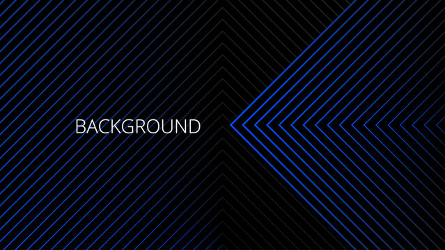 Black abstract background with blue triangular pattern, modern geometric texture, diagonal rays and angles	