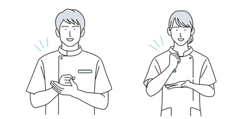 ケーシーを着た男女のイラスト 医療従事者