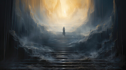 stairway to afterlife leads to heaven and hell two ways - obrazy, fototapety, plakaty