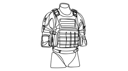 Army Combat Vest Part of Military and Army Force Equipment Hand Drawn Icon Set Vector. One continuous line