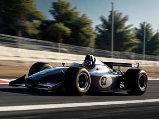 Racing Fever: Side View of a High-Speed black Race Car in Motion