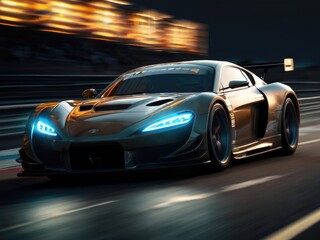 Speed Blur Ballet: Side View of a black Race Car with Light Trails